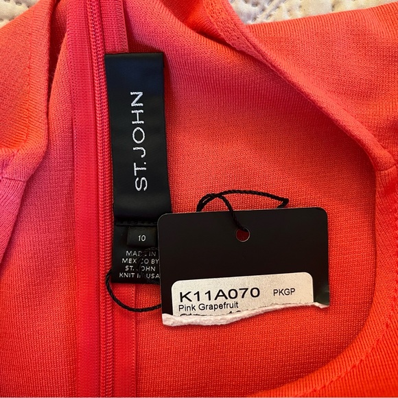 St. John "Pink Grapefruit" Wool Blend Bias Seam Flare Aline Dress 10 - Picture 10 of 13